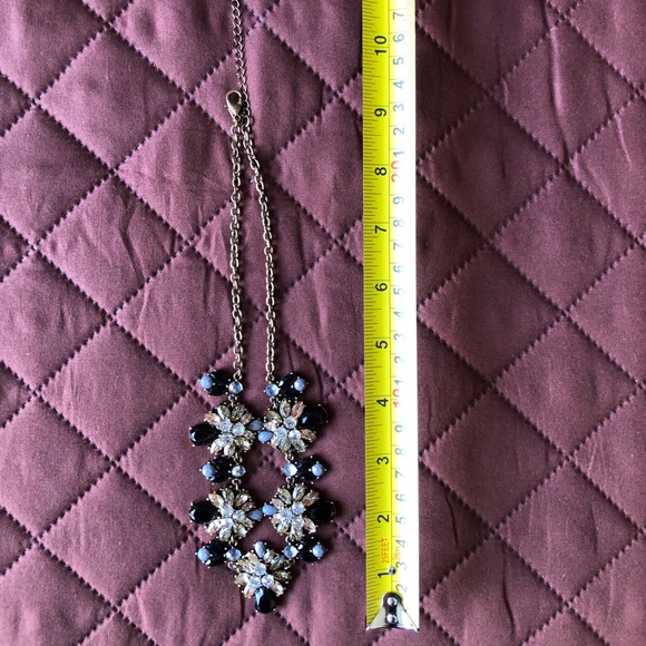 Banana Republic Factory Jewelry Statement Necklace Black Silver Rhinestones - Picture 4 of 7